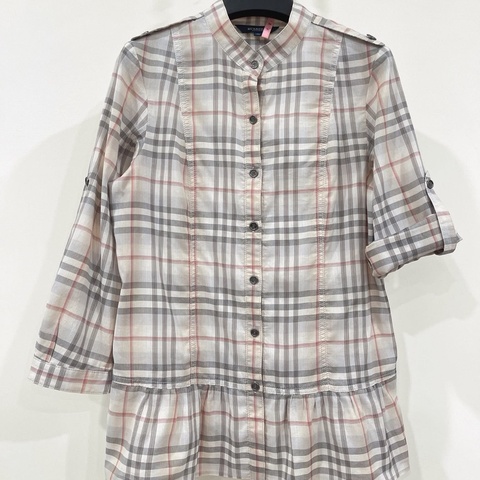 BURBERRY  倫敦 立領格紋反折袖襯衫