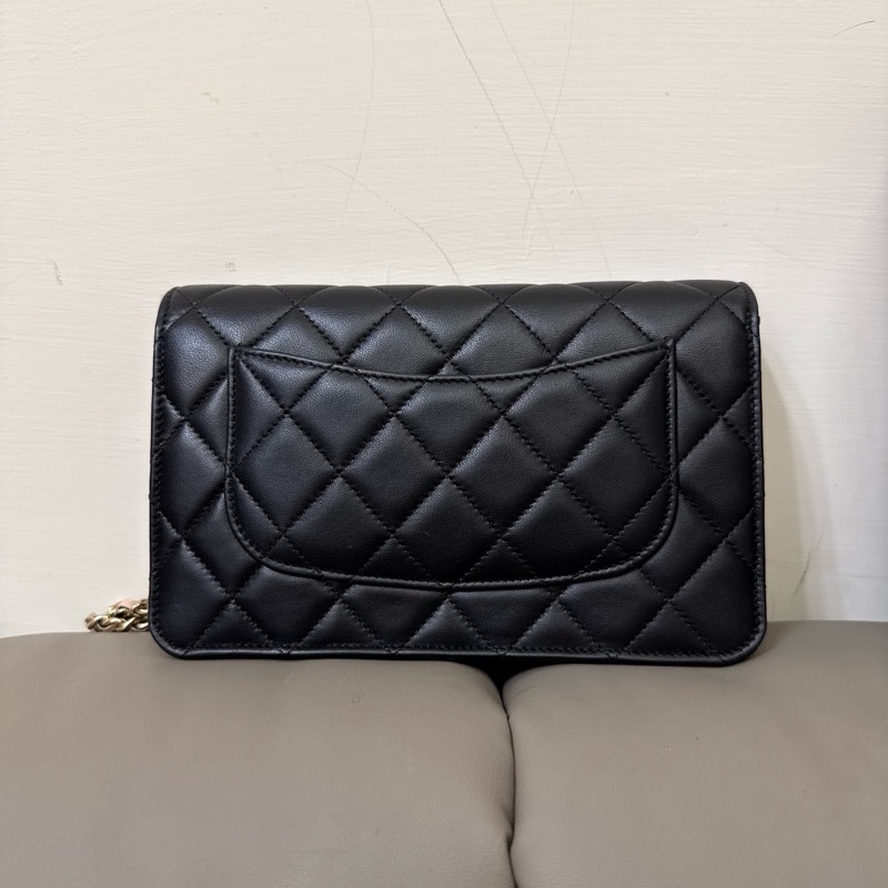 CHANEL 小羊皮 WOC 粉/黑 附零錢包❤️-5