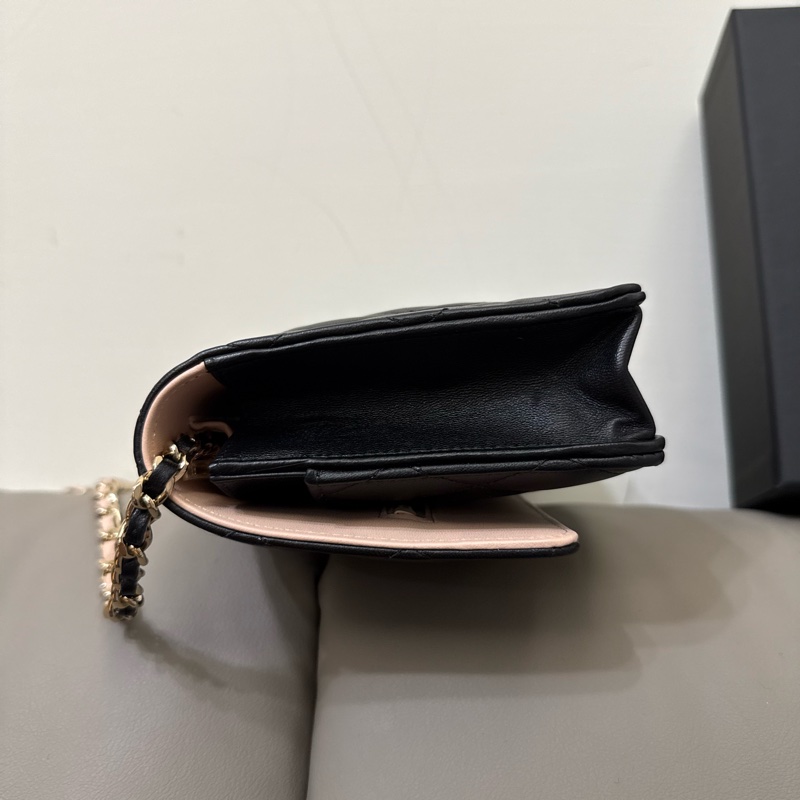 CHANEL 小羊皮 WOC 粉/黑 附零錢包❤️-12