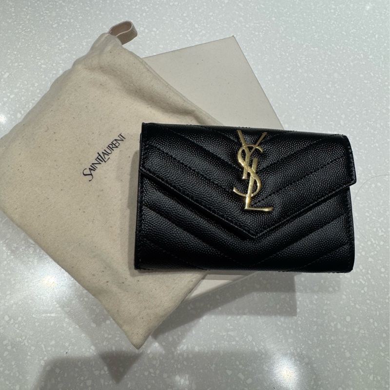 YSL 魚子醬黑金信封單層卡包(全新正品)-1