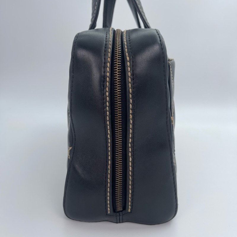 「JL精品代購」香奈兒黑色牛皮外縫線波士頓手提包大號托特包 做舊五金-2