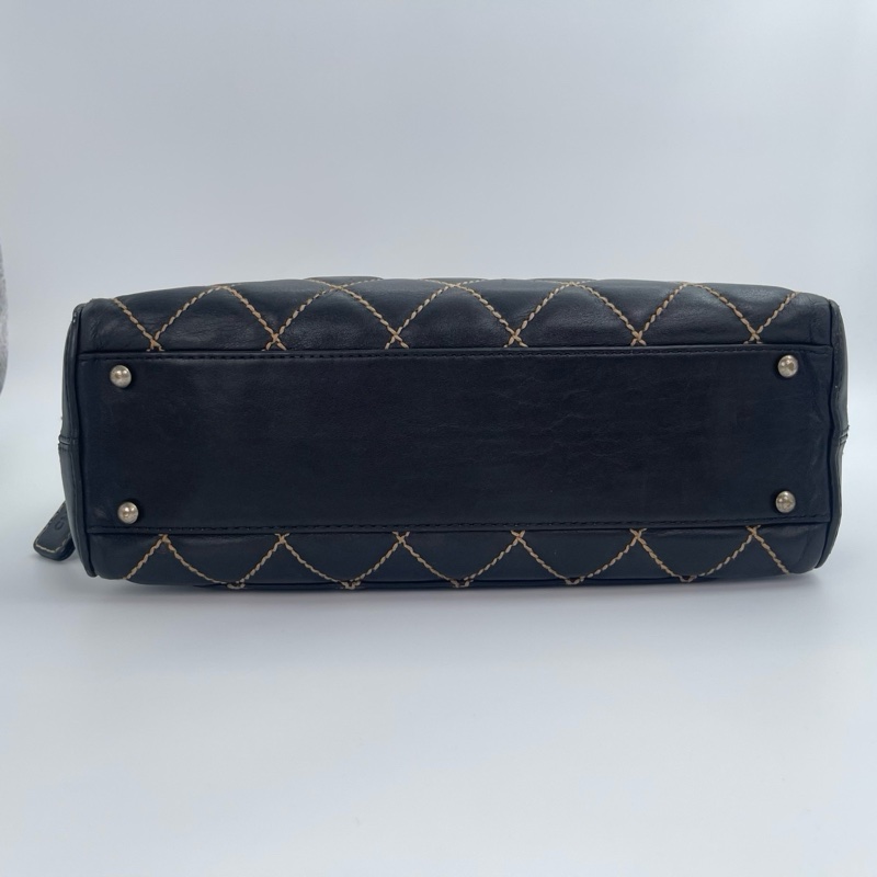 「JL精品代購」香奈兒黑色牛皮外縫線波士頓手提包大號托特包 做舊五金-4