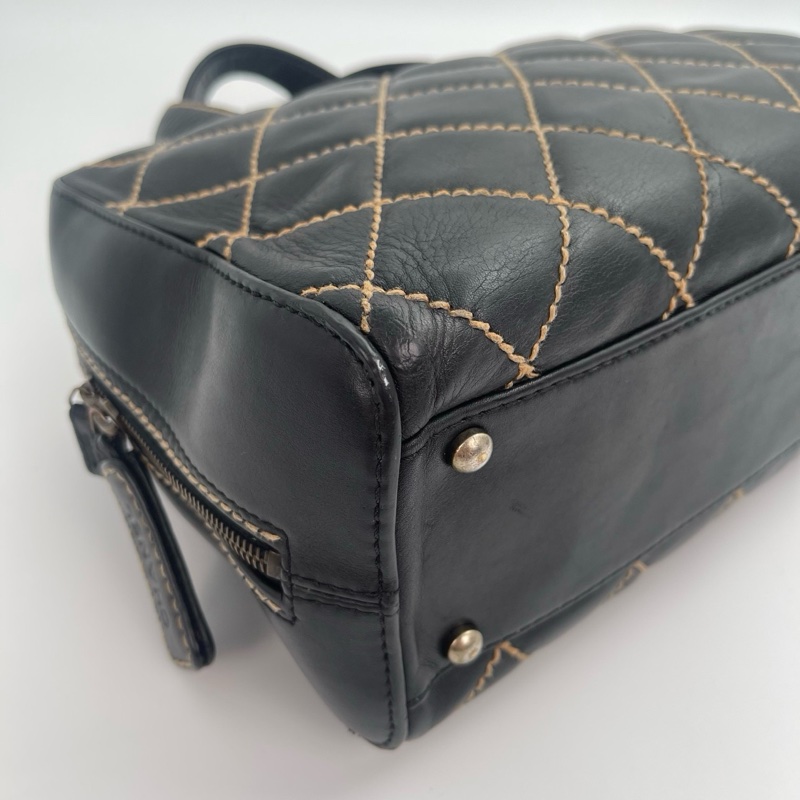 「JL精品代購」香奈兒黑色牛皮外縫線波士頓手提包大號托特包 做舊五金-5