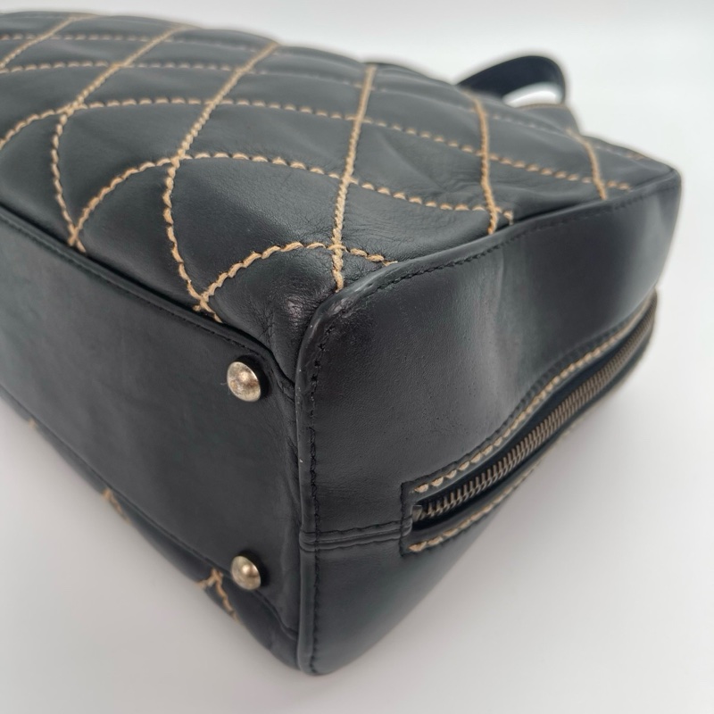 「JL精品代購」香奈兒黑色牛皮外縫線波士頓手提包大號托特包 做舊五金-6
