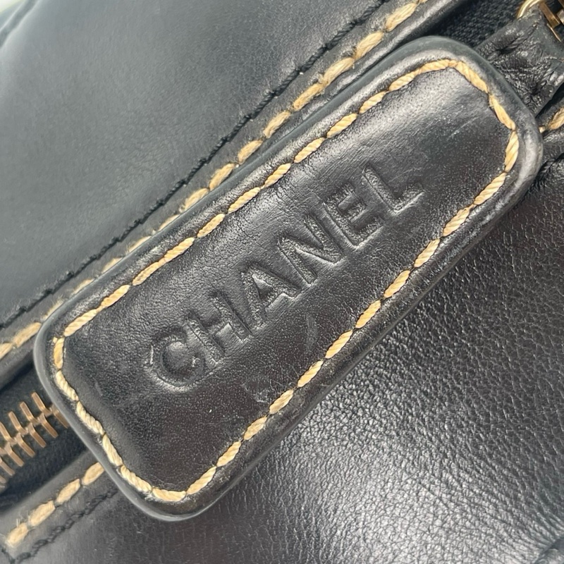 「JL精品代購」香奈兒黑色牛皮外縫線波士頓手提包大號托特包 做舊五金-10