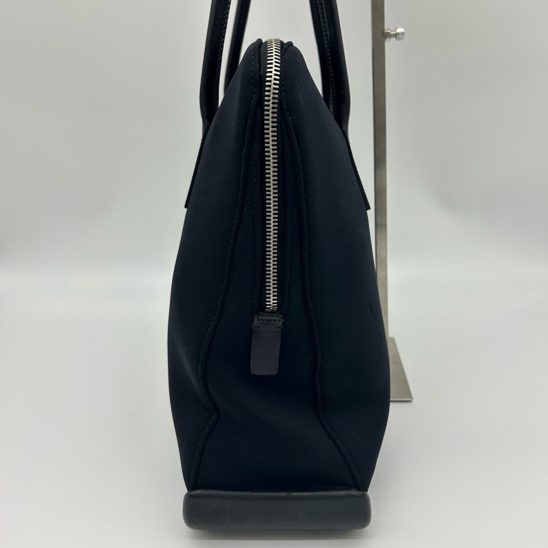 「JL精品代購」9新 Prada棉拼皮黑銀大托特包-4