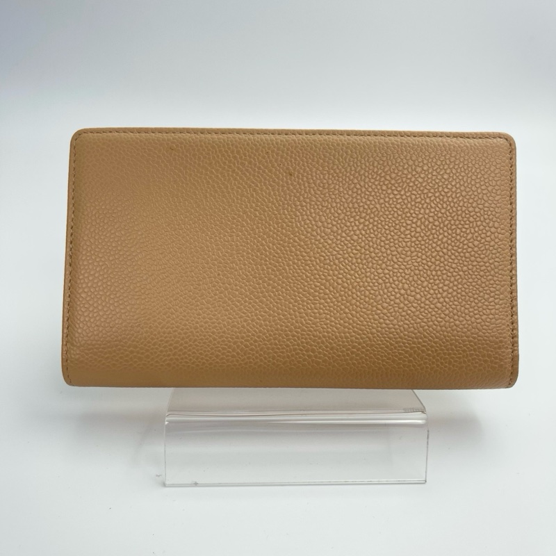 「JL精品代購」香奈兒奶茶色牛皮外縫雙c二折長夾-2