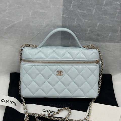 香奈儿Chanel 25s lp 饭盒包 盒子包 淡蓝色 蓝色 天蓝色 荔枝牛皮 金链 链条可拆卸 可手提/斜挎