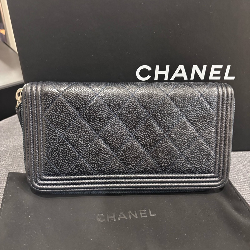 Chanel黑金荔枝牛皮菱格紋長夾錢包👛-1