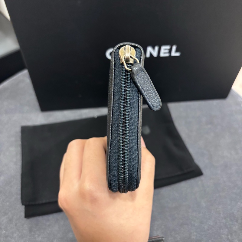 Chanel黑金荔枝牛皮菱格紋長夾錢包👛-2