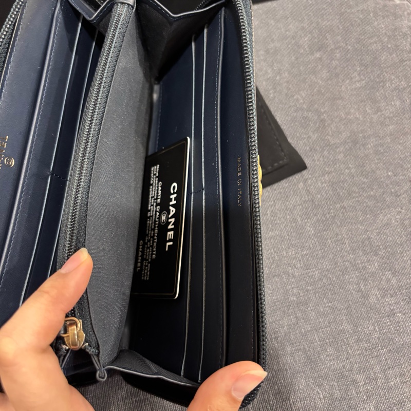 Chanel黑金荔枝牛皮菱格紋長夾錢包👛-7