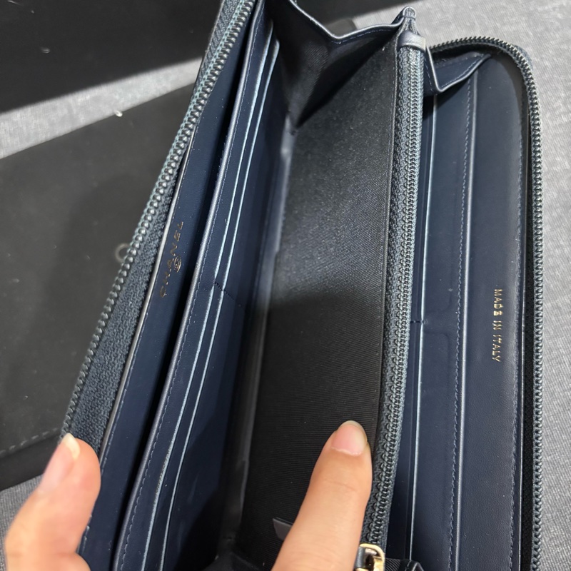 Chanel黑金荔枝牛皮菱格紋長夾錢包👛-8