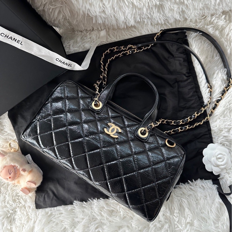 香奈兒 Chanel 25A 保齡球包 大號 油蠟皮 牛皮 單肩 手提-1