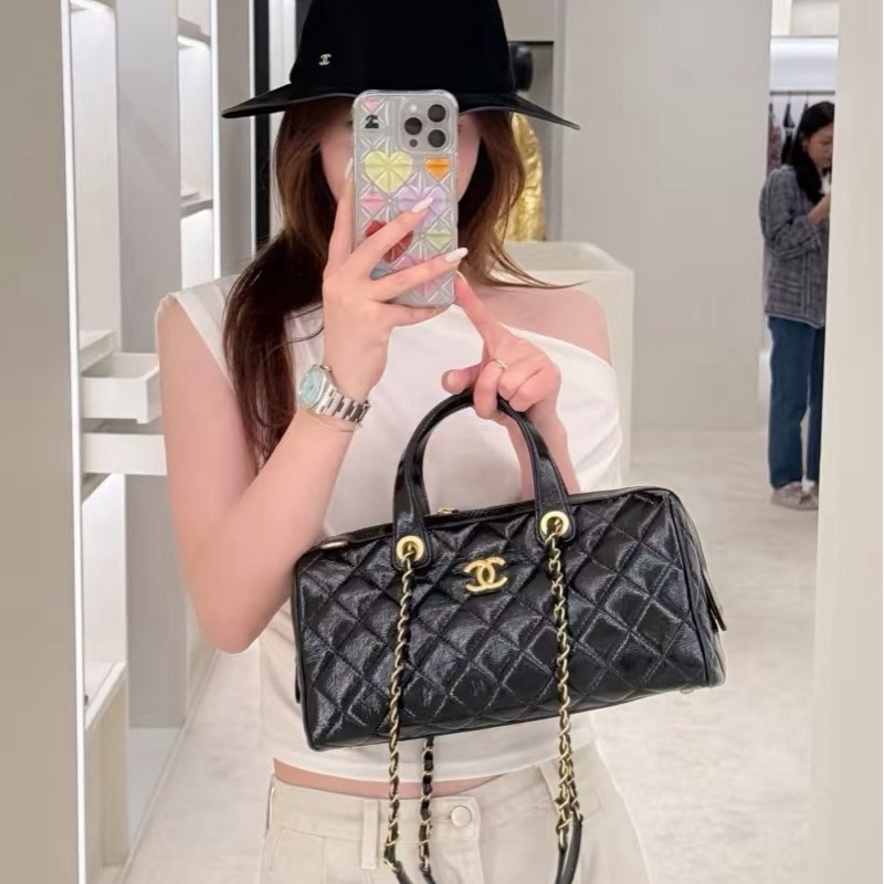 香奈兒 Chanel 25A 保齡球包 大號 油蠟皮 牛皮 單肩 手提-7