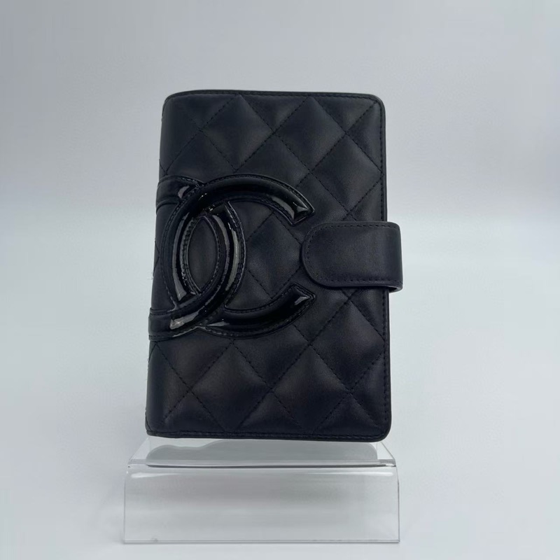 「JL精品代購」香奈兒全黑康鵬卡扣二折中夾-0