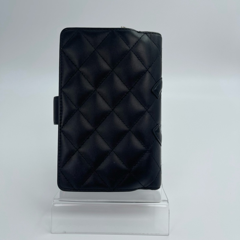 「JL精品代購」香奈兒全黑康鵬卡扣二折中夾-1