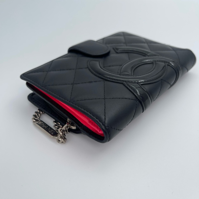 「JL精品代購」香奈兒全黑康鵬卡扣二折中夾-3