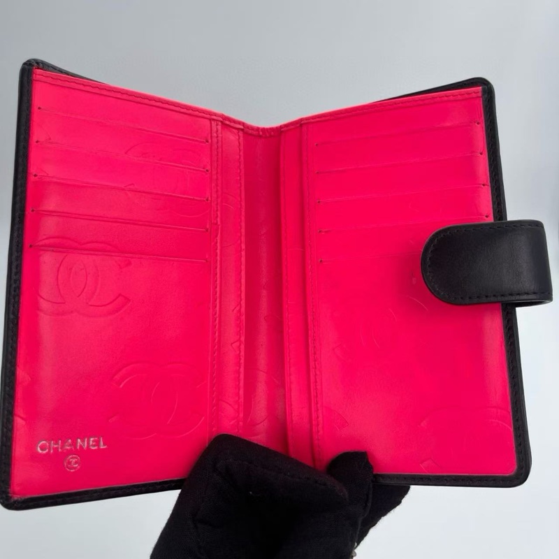 「JL精品代購」香奈兒全黑康鵬卡扣二折中夾-5