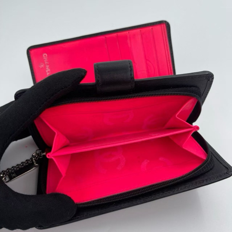 「JL精品代購」香奈兒全黑康鵬卡扣二折中夾-6