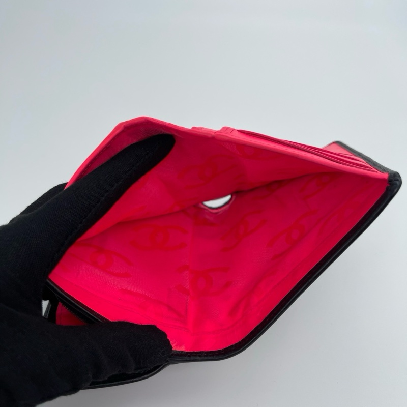 「JL精品代購」香奈兒全黑康鵬卡扣二折中夾-7