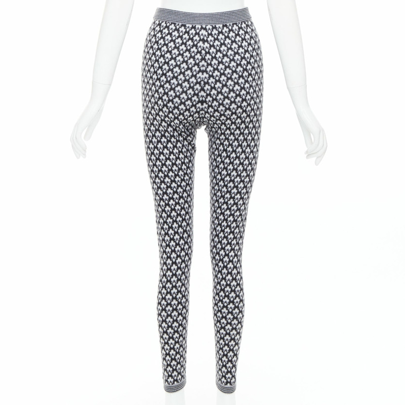 CHANEL 100% cashmere grey CC logo pearl button pattern stretch knit pants FR38 M-4