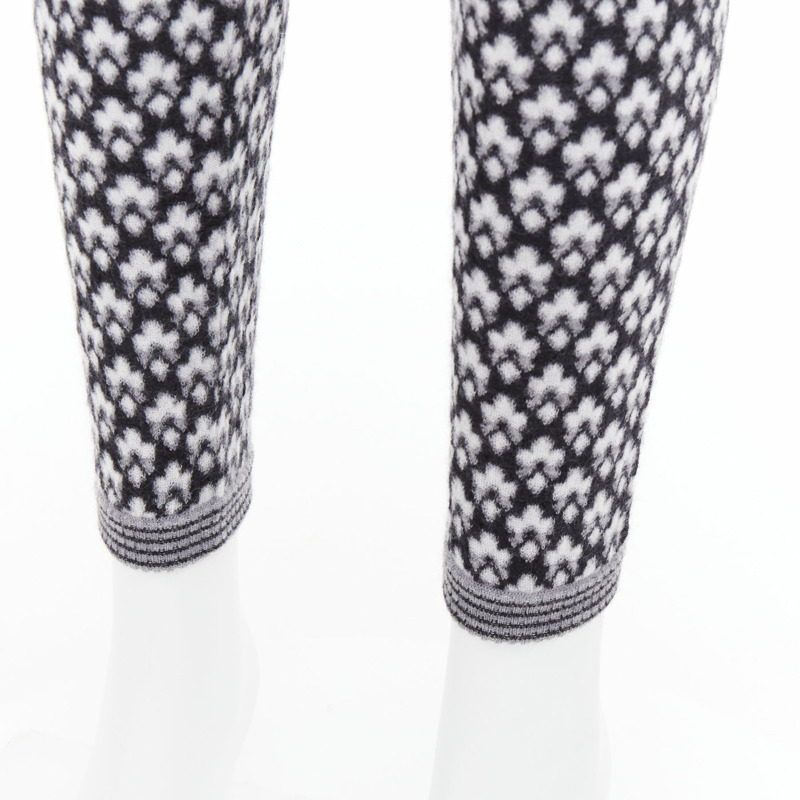 CHANEL 100% cashmere grey CC logo pearl button pattern stretch knit pants FR38 M-6