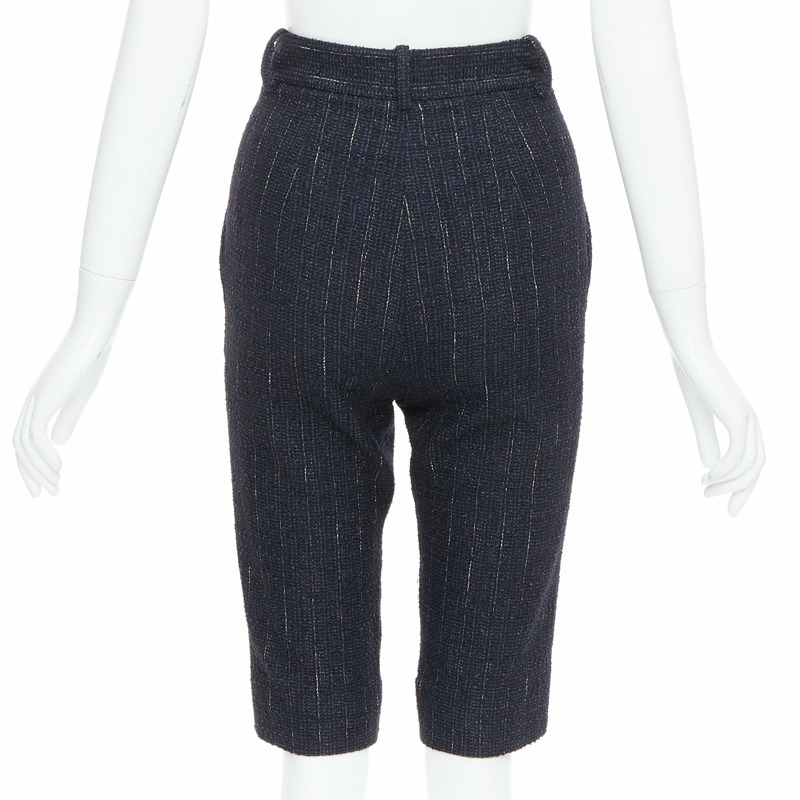 CHANEL navy metallic tweed CC button knee capri pants FR34 XS-4