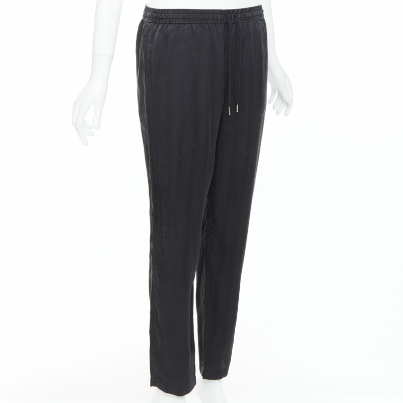 ALEXANDER WANG T black 100% washed silk T logo pajama pants XS-2
