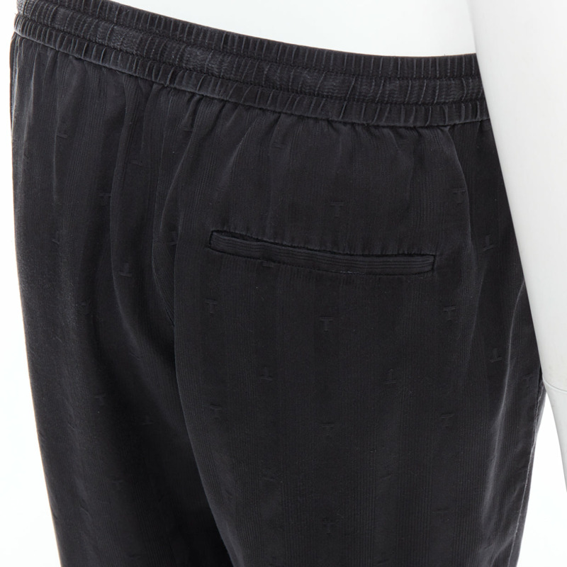 ALEXANDER WANG T black 100% washed silk T logo pajama pants XS-6