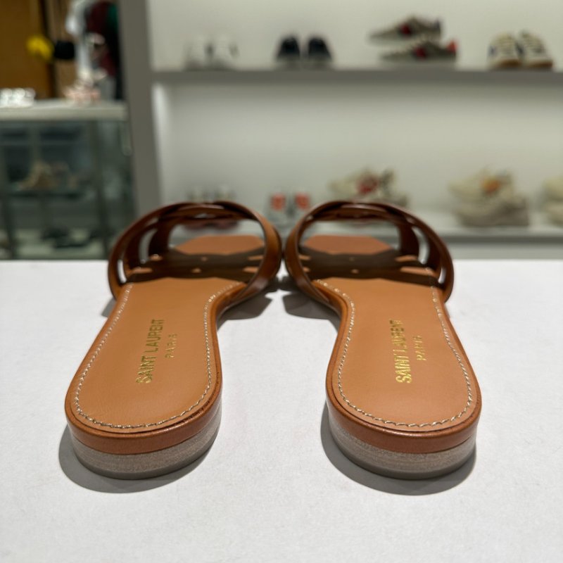 🎁夏季折扣倒數🎁Saint Laurent YSL 571952 女款光滑皮革Tribute 涼拖鞋 琥珀色 / 建議買大半號 IT 36/36.5/37/37.5/38/38.5/39-3