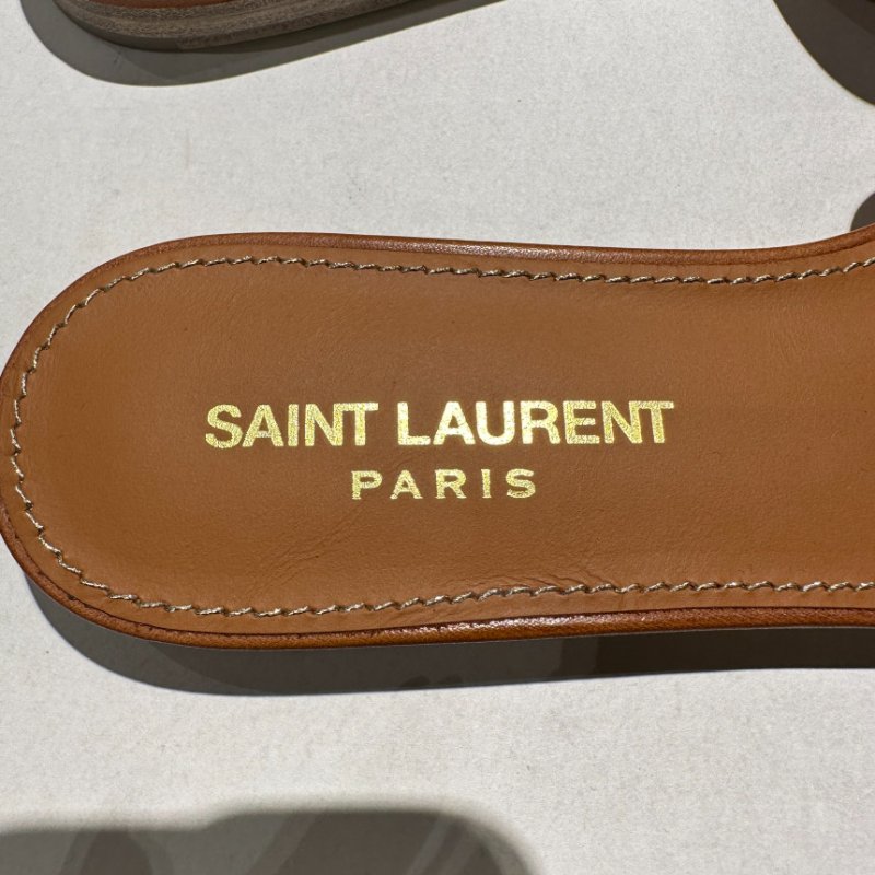 🎁夏季折扣倒數🎁Saint Laurent YSL 571952 女款光滑皮革Tribute 涼拖鞋 琥珀色 / 建議買大半號 IT 36/36.5/37/37.5/38/38.5/39-7