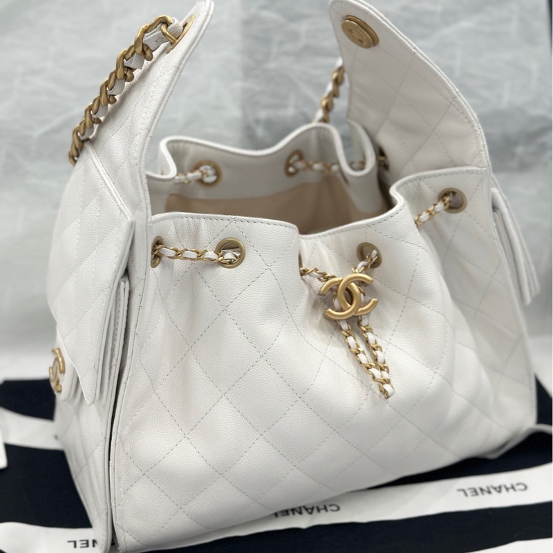 香奈兒 Chanel 25s 25bag 腋下 hobo 小號白色金扣荔枝紋牛皮-1