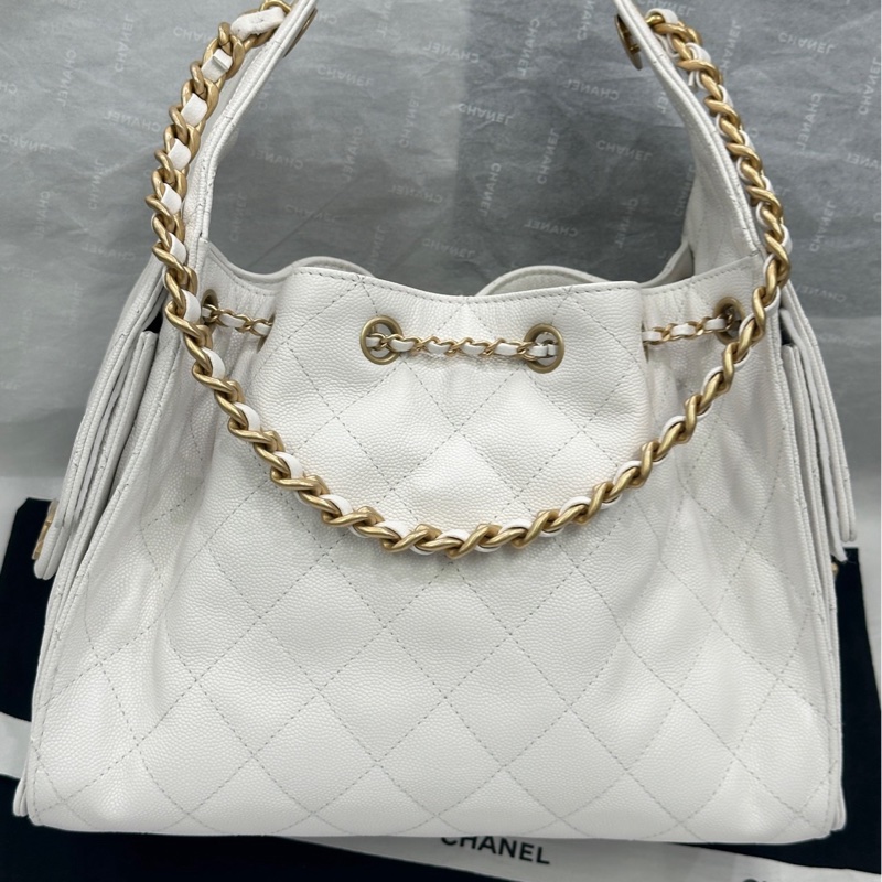 香奈兒 Chanel 25s 25bag 腋下 hobo 小號白色金扣荔枝紋牛皮-2