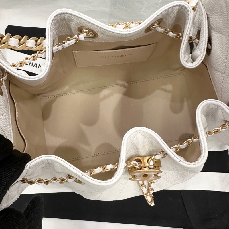 香奈兒 Chanel 25s 25bag 腋下 hobo 小號白色金扣荔枝紋牛皮-5