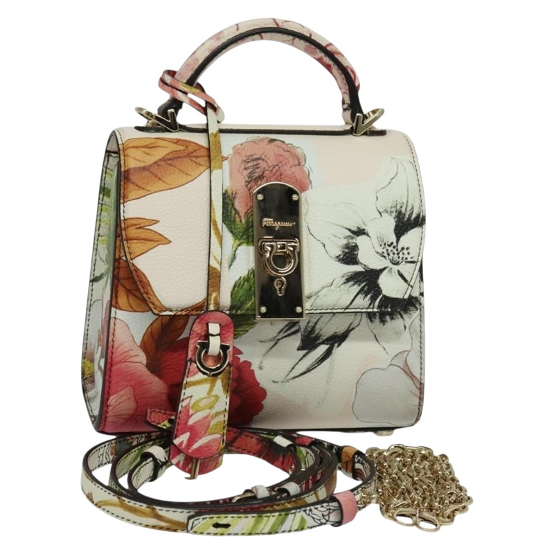 【日本直送】Salvatore Ferragamo Gancini 鏈條手提包 皮革 2 向 粉紅金 正品 131645M-0