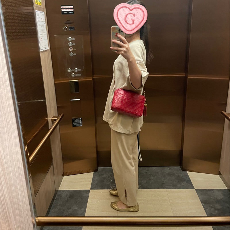 搬家出清🉐Chanel Vintage 喜氣紅羊皮金球流蘇相機包-3