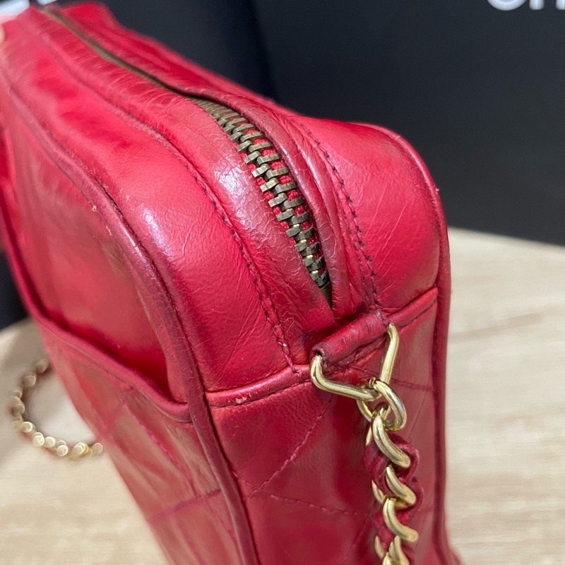 搬家出清🉐Chanel Vintage 喜氣紅羊皮金球流蘇相機包-6