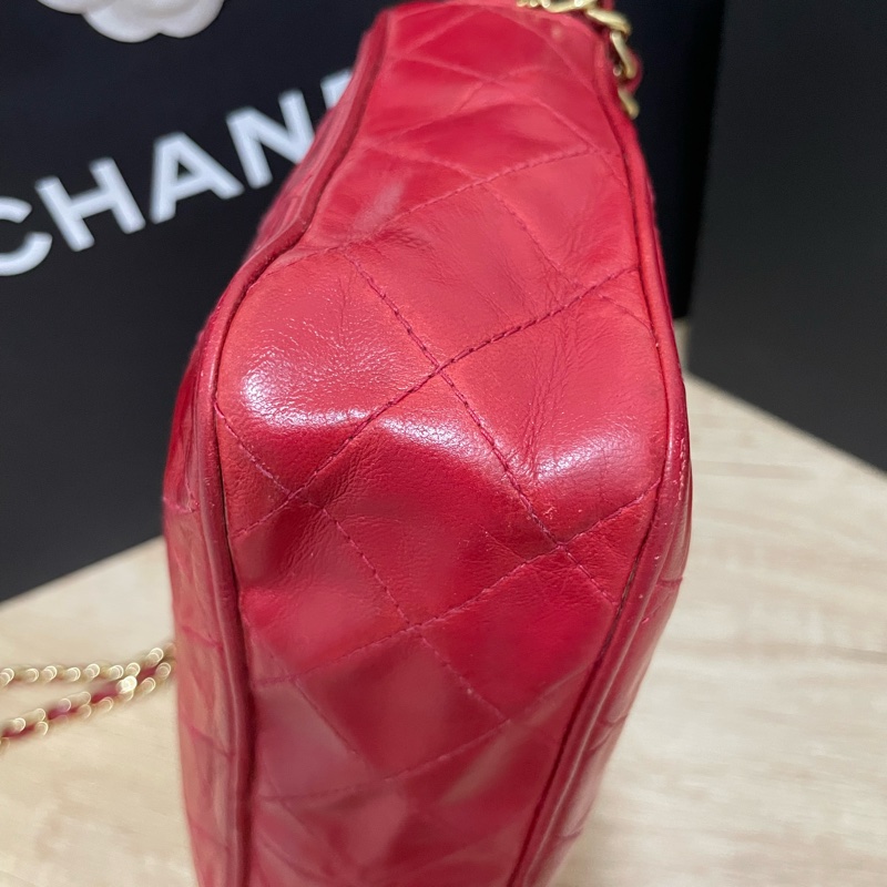 搬家出清🉐Chanel Vintage 喜氣紅羊皮金球流蘇相機包-8
