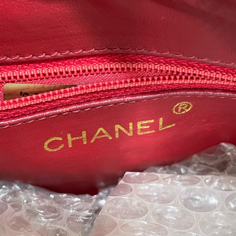 搬家出清🉐Chanel Vintage 喜氣紅羊皮金球流蘇相機包-10