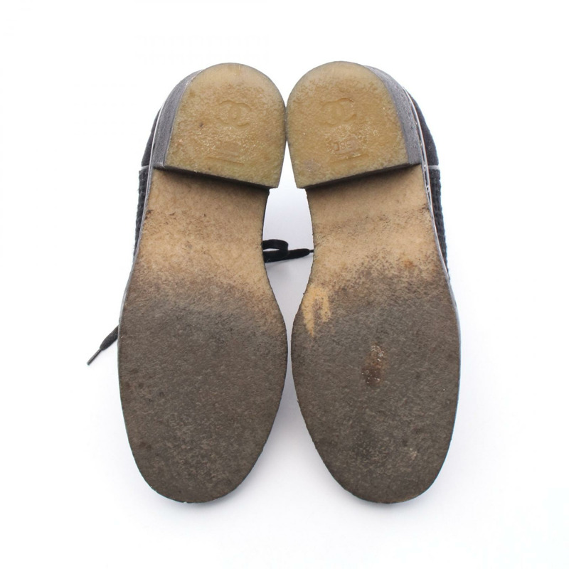 香奈兒 (CHANEL) 絎縫短靴,絨面羊毛布料,黑色,二手女鞋 #38-3