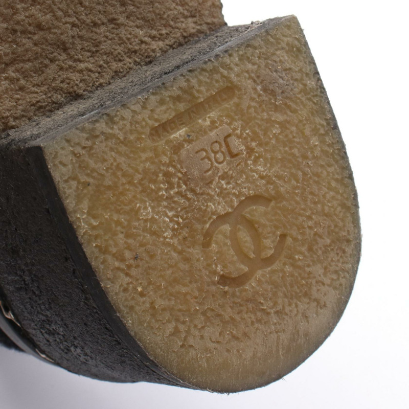 香奈兒 (CHANEL) 絎縫短靴,絨面羊毛布料,黑色,二手女鞋 #38-4