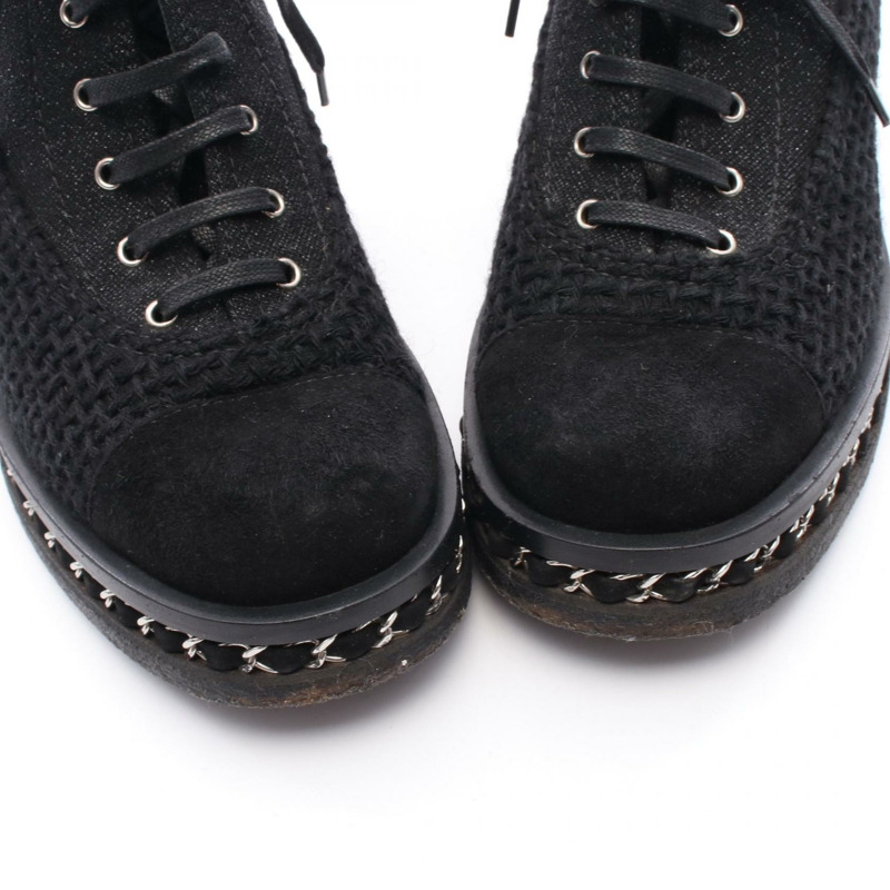 香奈兒 (CHANEL) 絎縫短靴,絨面羊毛布料,黑色,二手女鞋 #38-6