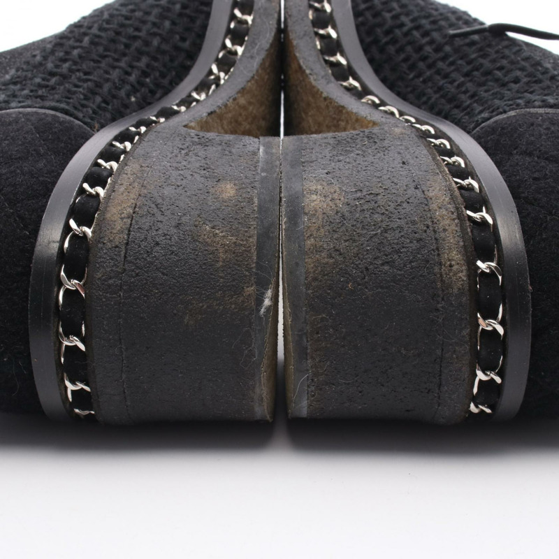 香奈兒 (CHANEL) 絎縫短靴,絨面羊毛布料,黑色,二手女鞋 #38-7