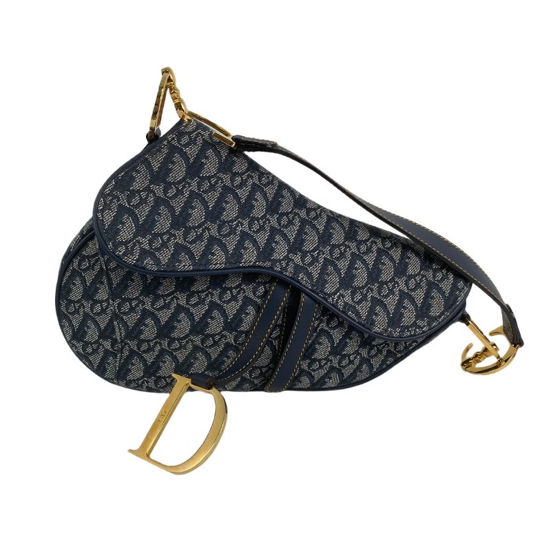 △ Christian Dior 迪奧 Navy Canvas Saddle Hand Bag 深藍色帆布手袋 - 257014542-1