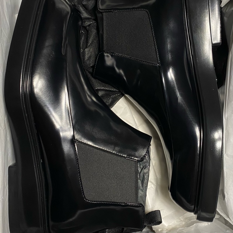 Prada square toe leather chelsea boots 切爾西 方頭 皮鞋 黑色 UK6.5 42-9