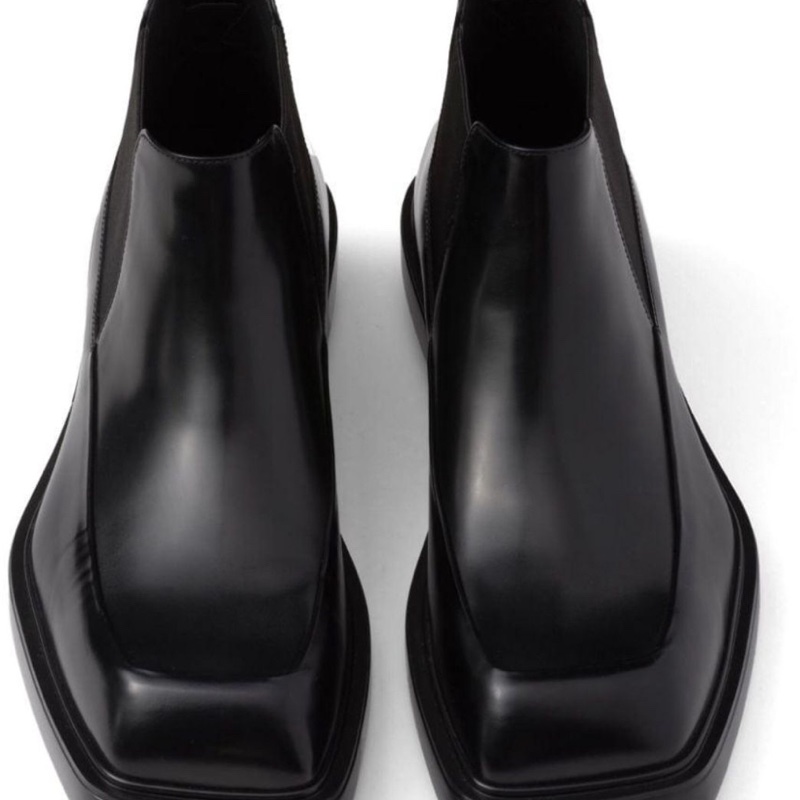 Prada square toe leather chelsea boots 切爾西 方頭 皮鞋 黑色 UK6.5 42-10