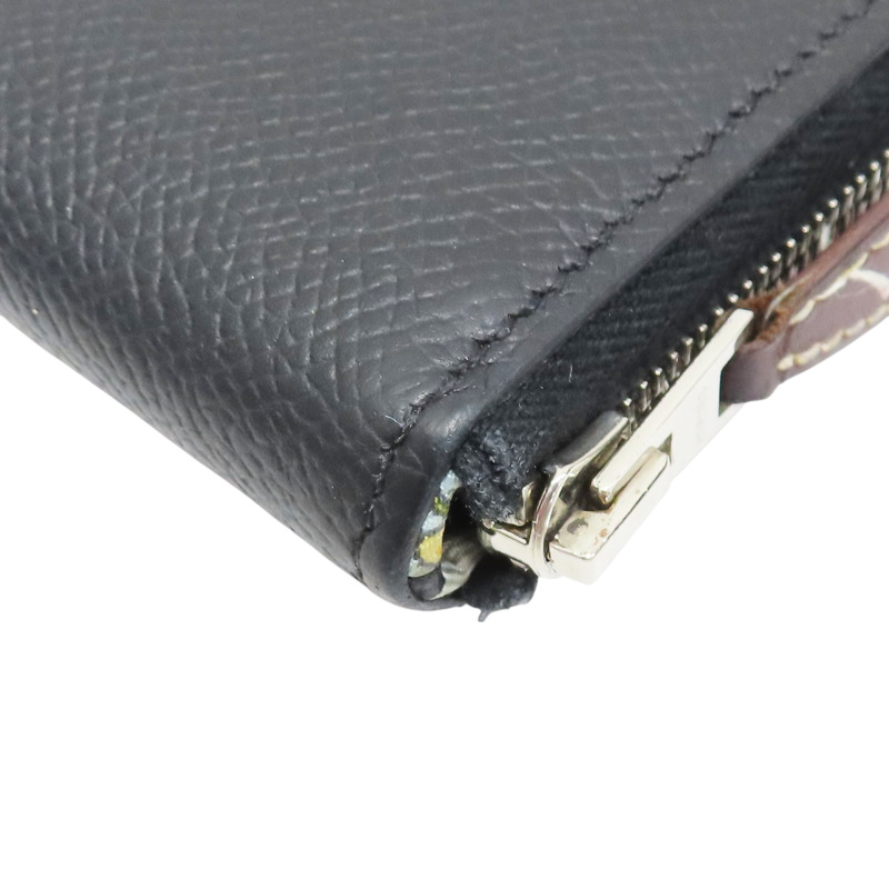 黑色 Epsom牛皮 絲巾 拉鍊長夾 A刻-11