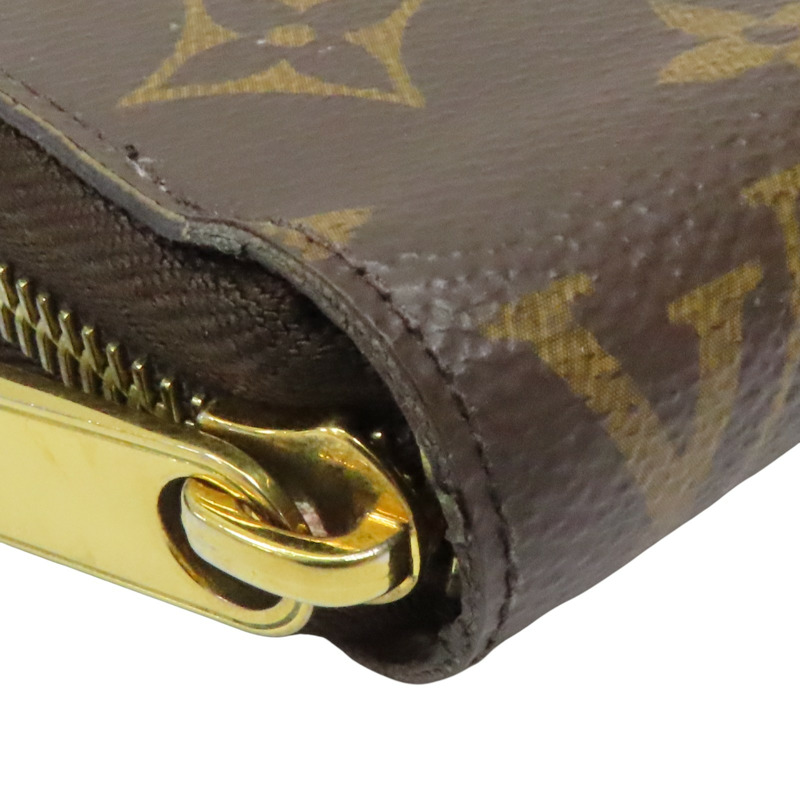 棕色 原花帆布 Zip 拉鍊長夾 M42616-7