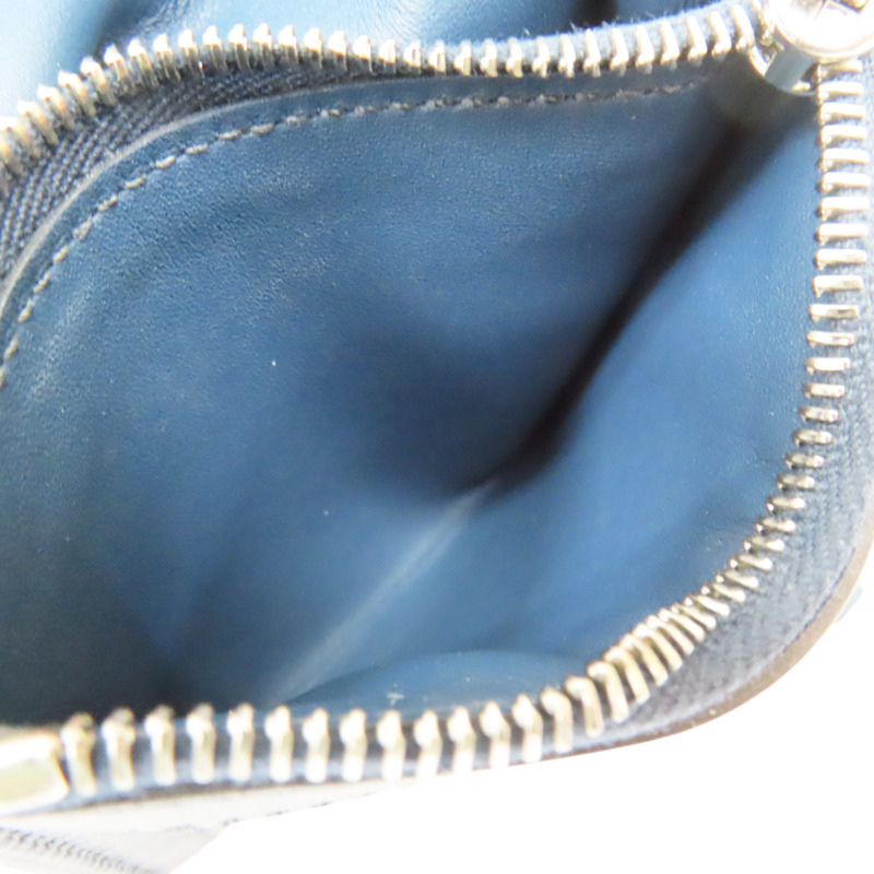 藍色牛皮飾邊 絲巾布面 Avecsoie零錢包 W刻-5