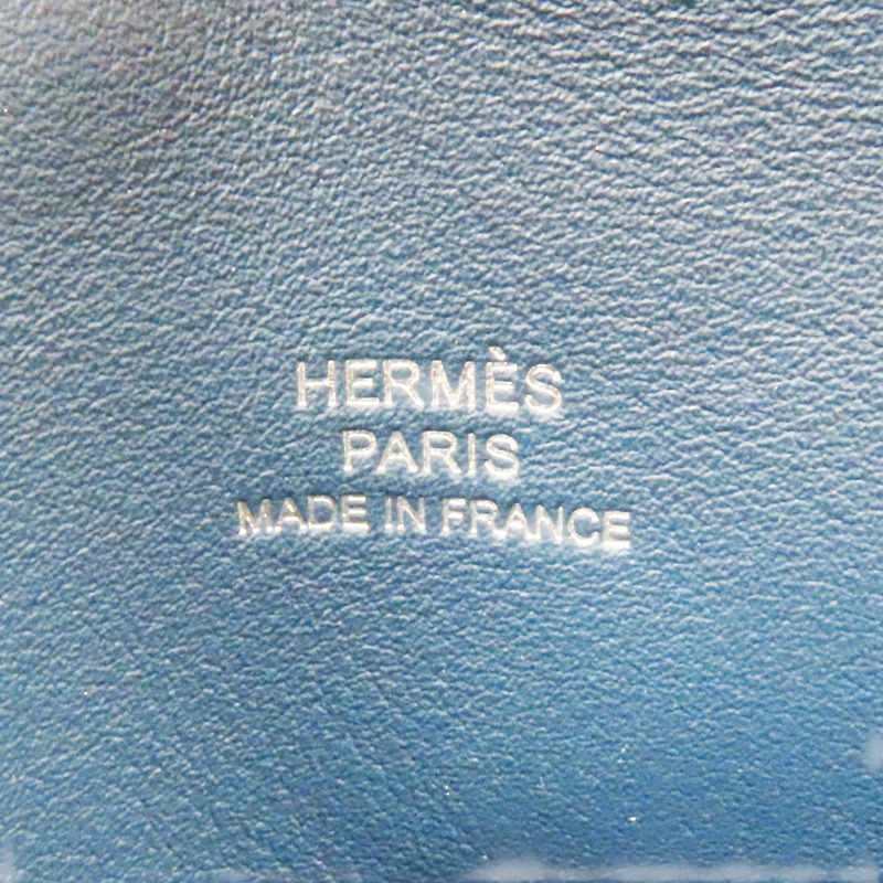 藍色牛皮飾邊 絲巾布面 Avecsoie零錢包 W刻-6